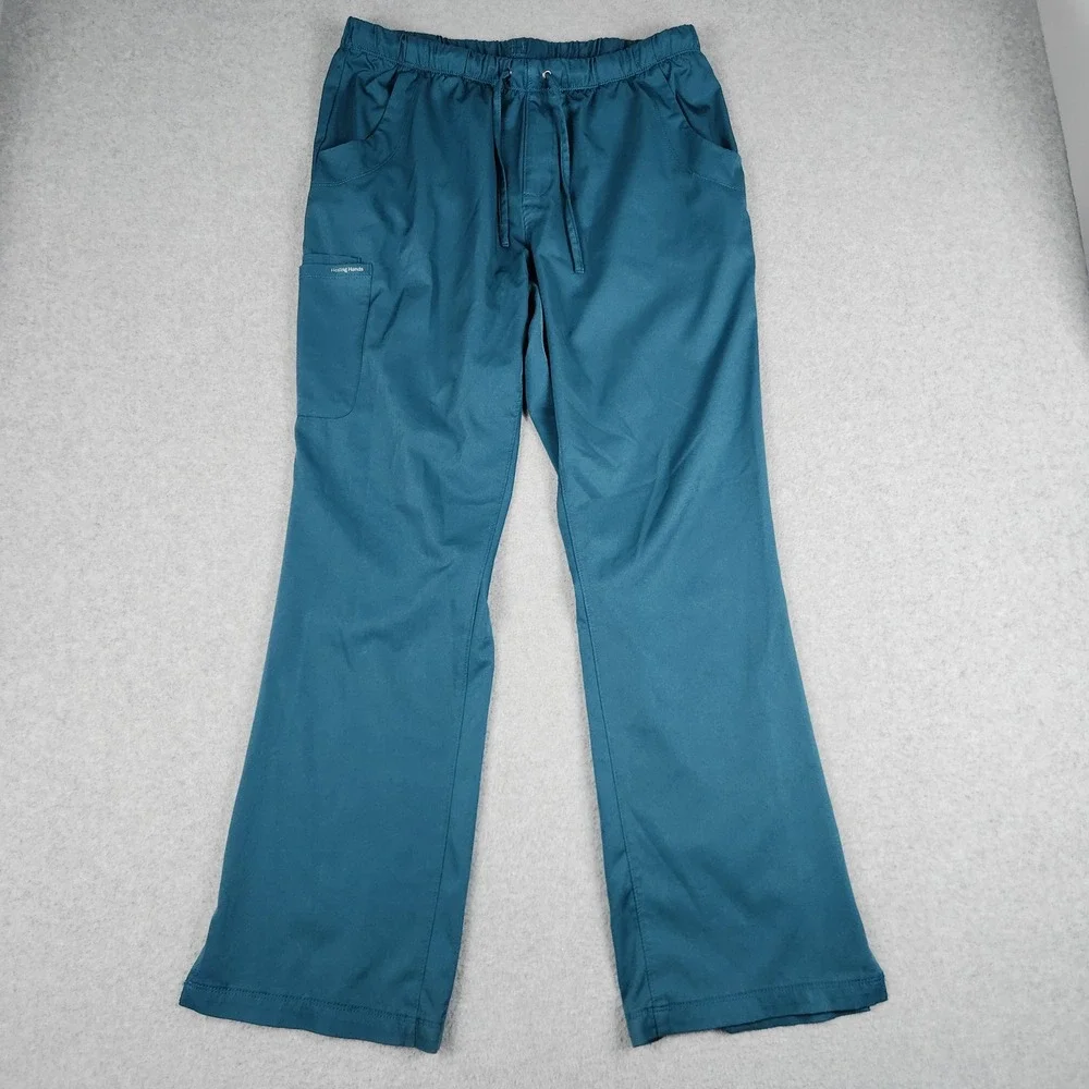 HH Works Scrub Pants Mens L Teal‎ Rebecca Cargo Drawstring Waist Stretch Medical